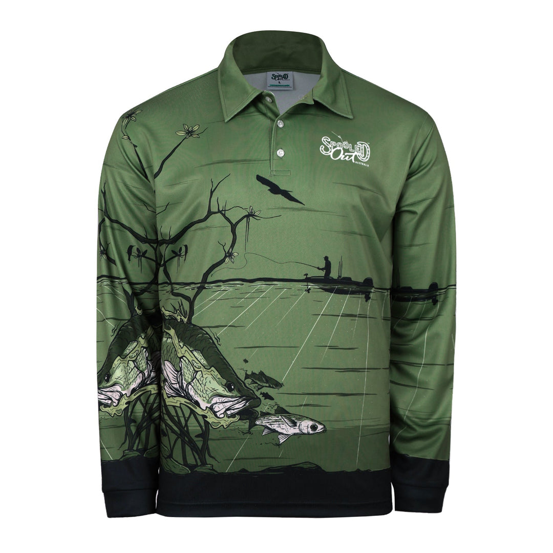 Barramundi Strike fishing shirt inspired by barramundi fishing in northern Australia