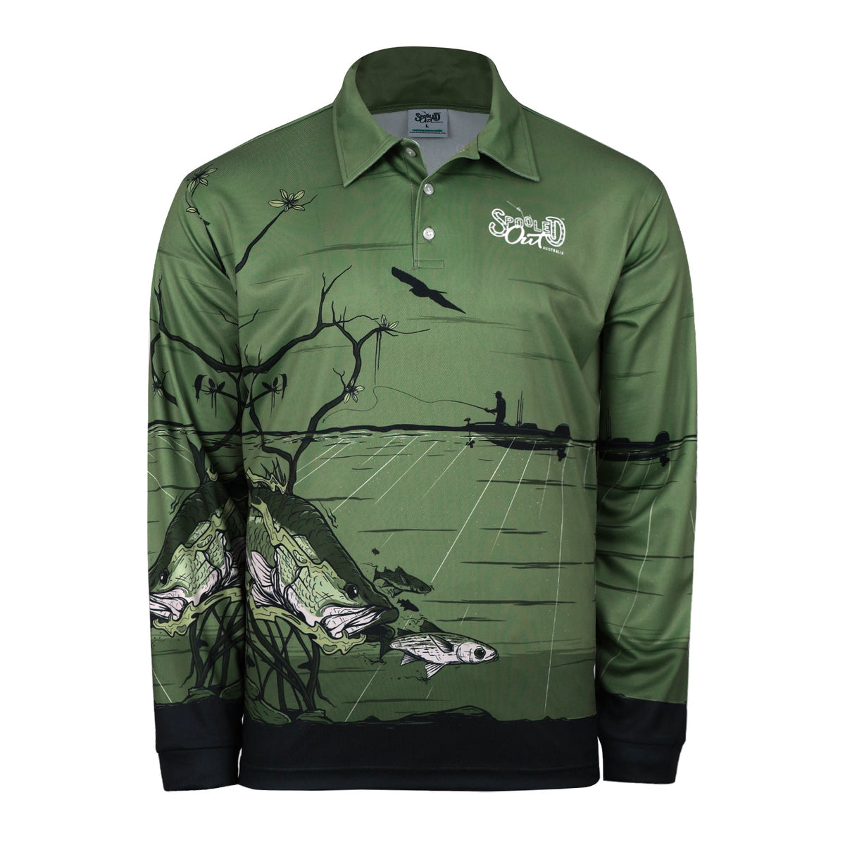 Barramundi Strike fishing shirt inspired by barramundi fishing in northern Australia