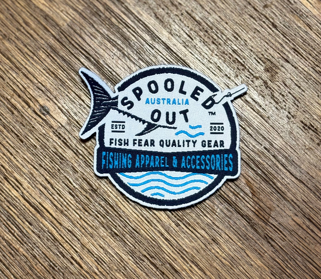 Spooled Out Australia quality fishing gear round patch