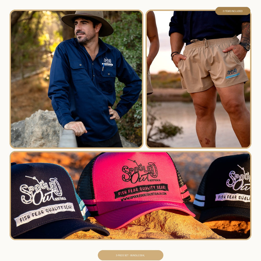 Men's Fishing & Lifestyle 3-Piece Set - Weekender Work Shirt + Creek Creeper Shorts + Trucker Hat bundle