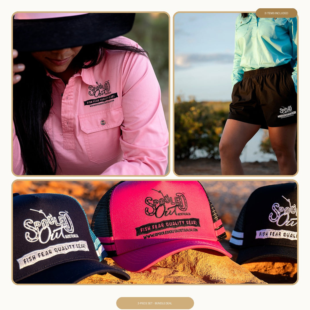 Women's Fishing & Lifestyle 3-Piece Set - Weekender Work Shirt + Creek Creeper Shorts + Trucker Hat bundle