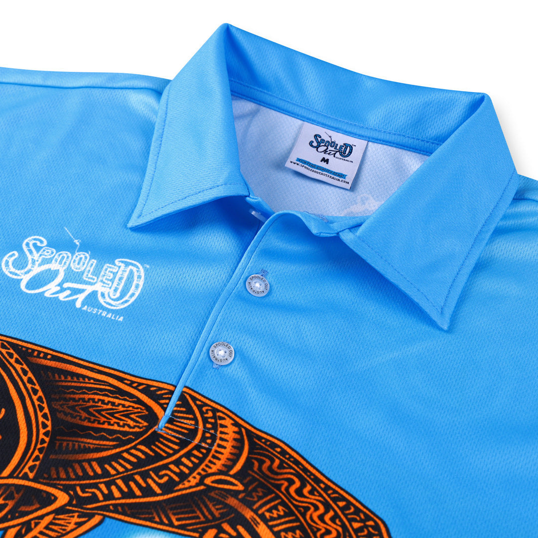 High Quality Blue FIshing shirt with custom buttons and logo